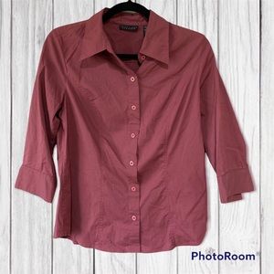 Apostrophe stretch maroon button up shirt